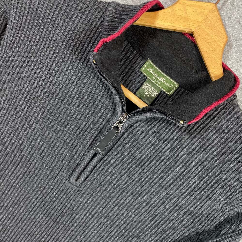 Eddie Bauer Men's Ribbed Knit 1/4 Zip Pullover Sweater Gray‎ Tall Large